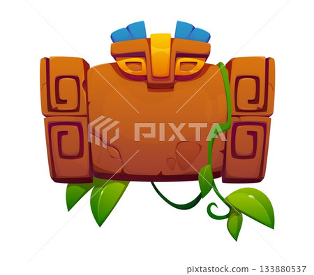 Aztec, Inca and Maya Mexican game frame board asset, vector cartoon GUI. Game frame of stone board for arcade game asset or information board of ancient Aztec or Inca Maya tribal totem symbol 133880537