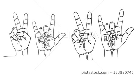 Hand Gestures Peace Sign and Rock On Hand Sign Illustration Design 133880745