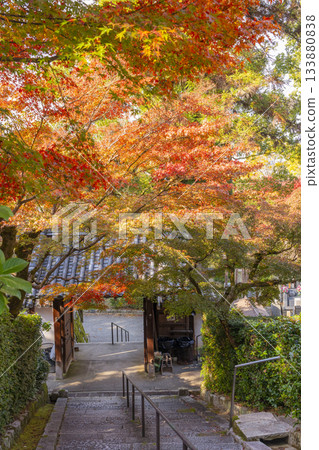 Kyoto An'yoji Temple's main gate and autumn leaves 133880838