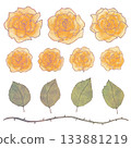Hand-drawn illustration of a girl's manga-style yellow rose and leaves set 133881219