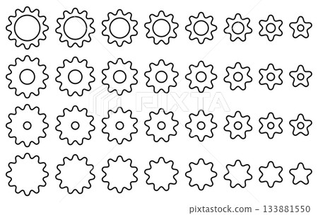 Set of vector illustrations of gear icons of various shapes 133881550