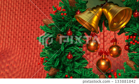 Festive Christmas Wreath Holiday Decoration Background 3d rendering. Festive Christmas Wreath Holiday Decoration Background 3d rendering. 133881842