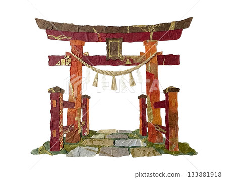 A cut-out illustration of a shrine's torii gate made from washi paper A cut-out illustration of a shrine's torii gate made from washi paper 133881918
