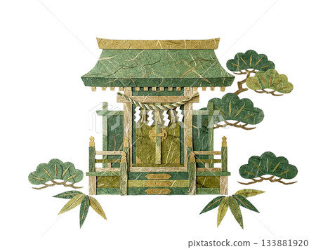 用和紙製作的神道祭壇和神社的剪紙插圖 用和紙製作的神道祭壇和神社的剪紙插圖 133881920