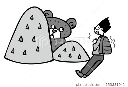 A person who made eye contact with a bear_Monochrome bear mountain climbing 133881941
