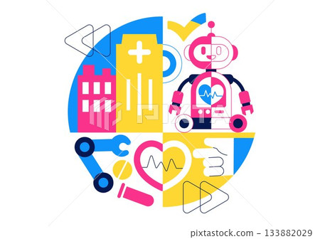Robotic For Healthcare Illustration Featuring Robots Used In Medicine With AI Integration, Modern Hospital Innovation, and Advanced Health Technology 133882029