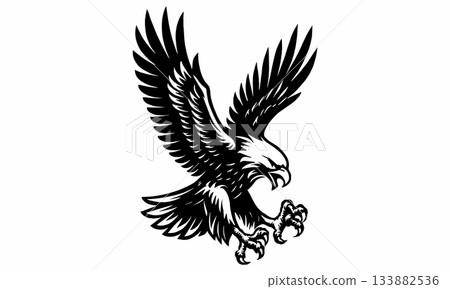 Illustration of an aggressive eagle in black and white Illustration of an aggressive eagle in black and white 133882536