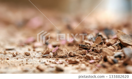 Ground covered with small rocks and debris in urban area 133882620