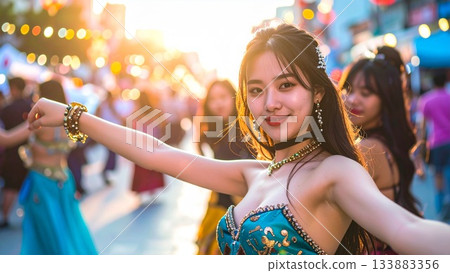 An image of a belly dancer full of charm and smiles, 16:9 size 133883356