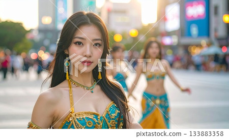 An image of a belly dancer full of charm and smiles, 16:9 size 133883358