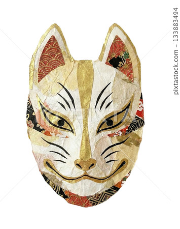 Illustration of a fox mask made from cut-out washi paper Illustration of a fox mask made from cut-out washi paper 133883494