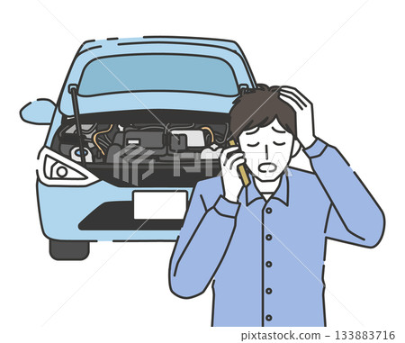 A man calling road service due to a car breakdown 133883716