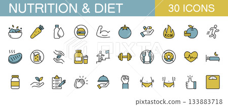 Diet and nutrition line icon set (color) 133883718
