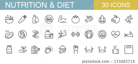 Diet and nutrition line icon set 133883719