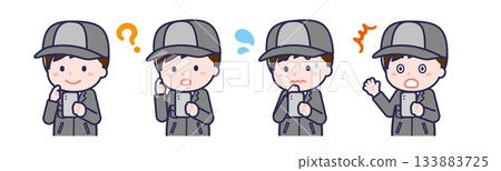 A male "factory worker" using a smartphone A male "factory worker" using a smartphone 133883725