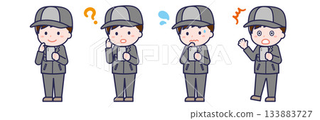 A male "factory worker" using a smartphone A male "factory worker" using a smartphone 133883727