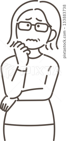 Illustration of a woman in her 40s in a worried, confused pose (line drawing only) Illustration of a woman in her 40s in a worried, confused pose (line drawing only) 133883738