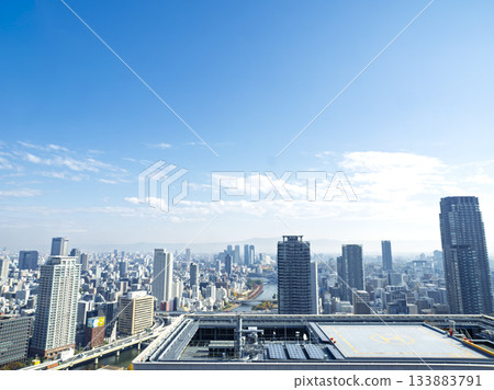 A clear blue sky and a panorama of Osaka city A clear blue sky and a panorama of Osaka city 133883791
