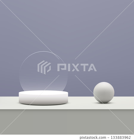 Minimal Product Display 3D Podium Scene with White Cylinder and Sphere on Pastel Lavender Background 133883962