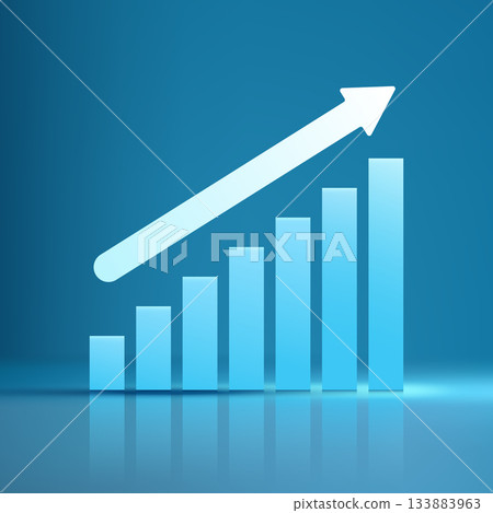 3D Bar Chart Showing Financial Progress and Business Growth with Upward White Arrow Symbolizing Success and Market Trend Analysis 133883963