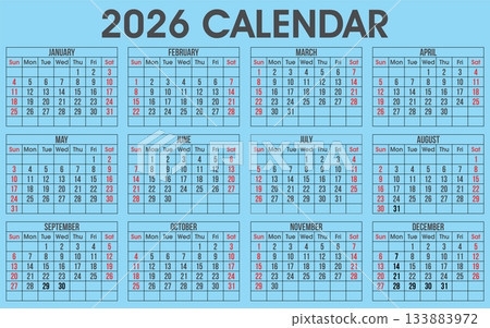 Simple calendar template illustration for the year 2026 133883972