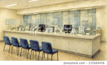 Bank reception desk (unmanned, wide-angle composition) 133884456