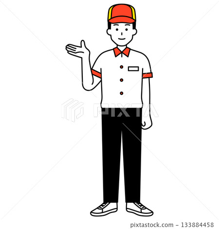 A male fast food restaurant clerk (full body) A male fast food restaurant clerk (full body) 133884458