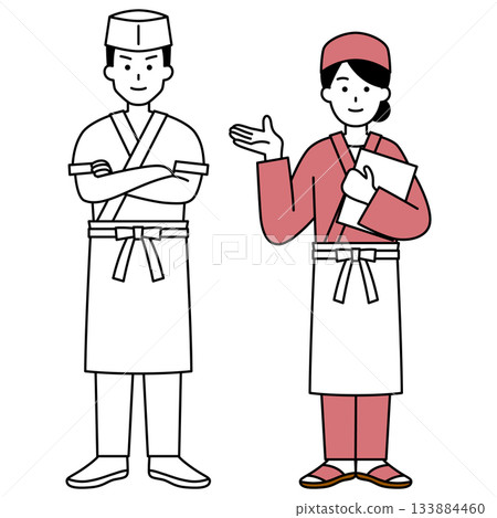 Japanese restaurant male and female staff (full body) set Japanese restaurant male and female staff (full body) set 133884460