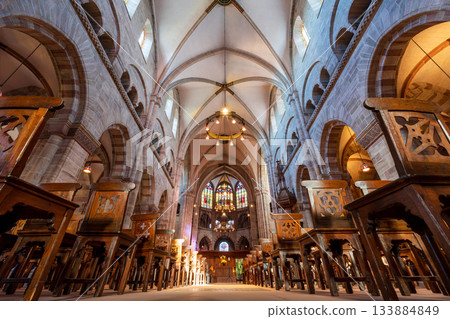 Nave and ceiling arches of Basel Cathedral, canton of Basel-Stadt, Switzerland 133884849