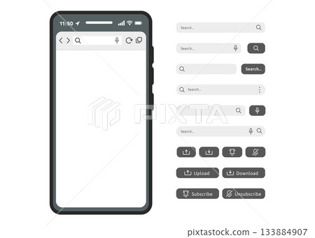 Blank internet browser window on the handphone screen with various search bar templates. Stock Illustration. 133884907