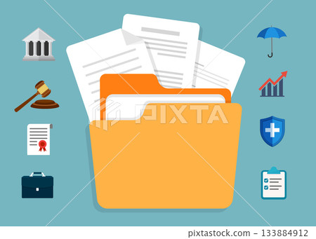 Contract document icon in flat style stock illustration. 133884912