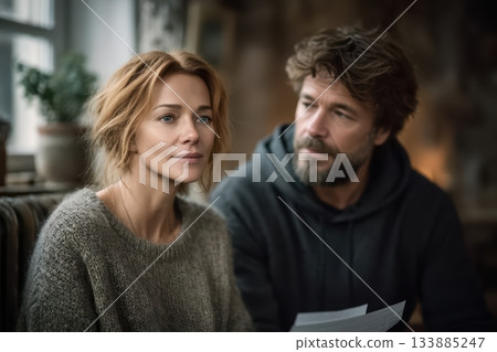 A Heartfelt and Candid Conversation Occurs Between Two Individuals in a Cozy, Inviting Setting 133885247