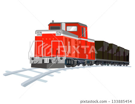 Illustration of a red diesel locomotive running on the tracks Illustration of a red diesel locomotive running on the tracks 133885454