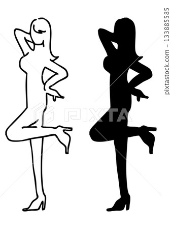 女性全身輪廓線描圖，時尚姿勢女性圖示集 133885585