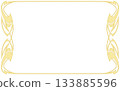Golden Art Nouveau hand-drawn decorative frame. Horizontal position. 133885596