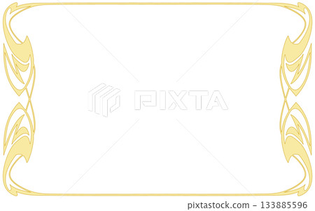 Golden Art Nouveau hand-drawn decorative frame. Horizontal position. 133885596