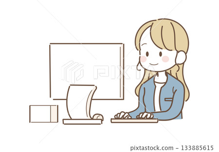 Female office worker using a computer Female office worker using a computer 133885615