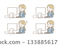 Female office worker using a computer facial expression set 133885617
