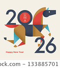 Modern and chic 2026 (geometric horse) Japanese-style New Year's card for Instagram Modern and chic 2026 (geometric horse) Japanese-style New Year's card for Instagram 133885701