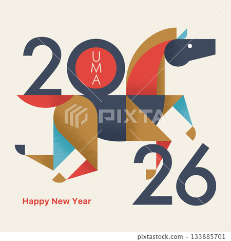 Modern and chic 2026 (geometric horse) Japanese-style New Year's card for Instagram 133885701