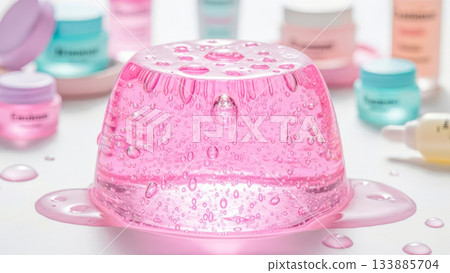 Pink jelly with lots of bubbles and skincare cosmetics (AI-generated image) 133885704