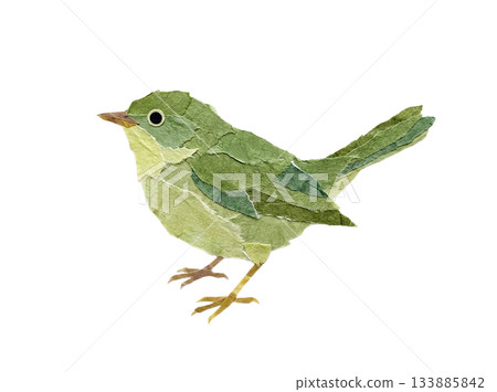 An illustration of a Japanese bush warbler made from cut-out washi paper 133885842