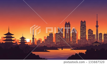 A fusion of Japanese and modern styles: Tokyo's evening view A fusion of Japanese and modern styles: Tokyo's evening view 133887320