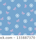 Winter Seamless pattern snowflake with hand drawn ribbon  133887370