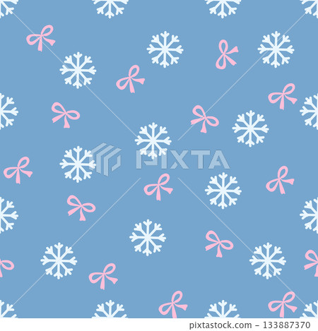 Winter Seamless pattern snowflake with hand drawn ribbon  133887370