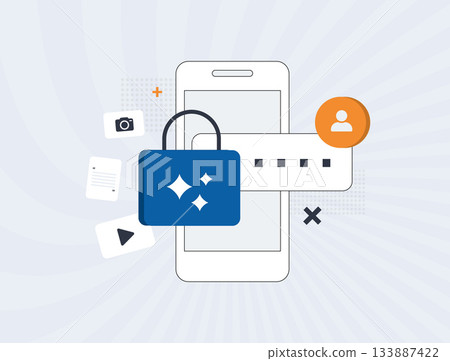 Passkey authentication - passwordless login biometric device security. User account ai protection, modern identity access across platforms replacing passwords 2026. Isolated flat vector illustration Passkey authentication - passwordless login biometric device security. User account ai protection, modern identity access across platforms replacing passwords 2026. Isolated flat vector illustration 133887422