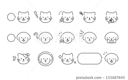 Cute dog and cat facial expression icon set 133887645