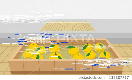 A traditional yuzu bath scene blended with digital noise A traditional yuzu bath scene blended with digital noise 133887717