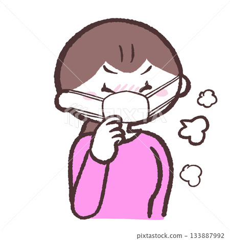 戴著口罩咳嗽的女子插圖 133887992