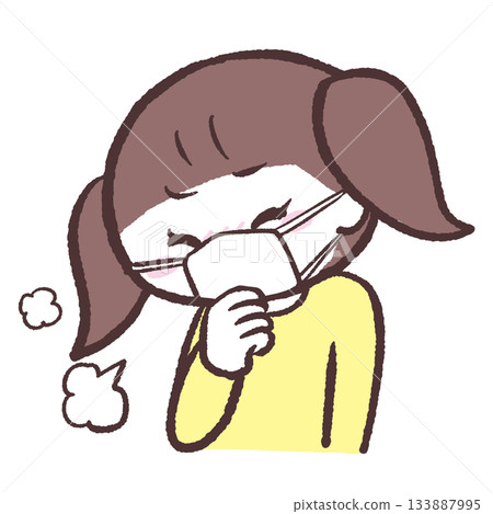 戴著口罩咳嗽的女孩插圖 戴著口罩咳嗽的女孩插圖 133887995